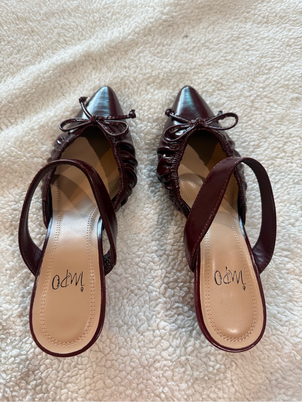 Impo Burgundy Pointed Slingback Flats with Bow Detail
